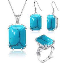 Load image into Gallery viewer, Bridal Jewelry Sets For Women Sterling Silver 925 Ring Earring Pendant Big Turquoise Gemstone Bohemian Jewelry Christmas Gift