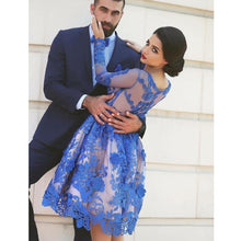 Load image into Gallery viewer, 2020 Women Gala Party Dress Plus Size Arabic Muslim Royal Blue Long Sleeve Short Evening Prom Dresses Gown