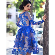 Load image into Gallery viewer, 2020 Women Gala Party Dress Plus Size Arabic Muslim Royal Blue Long Sleeve Short Evening Prom Dresses Gown