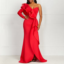 Load image into Gallery viewer, Party Queen Mermaid Dress For Women Dinner Gowns Sexy One Shoulder Red Ruffles Plus Size M-3XL Female Evening Long Dresses Maxi