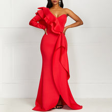 Load image into Gallery viewer, Party Queen Mermaid Dress For Women Dinner Gowns Sexy One Shoulder Red Ruffles Plus Size M-3XL Female Evening Long Dresses Maxi