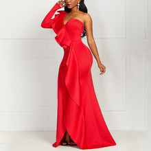 Load image into Gallery viewer, Party Queen Mermaid Dress For Women Dinner Gowns Sexy One Shoulder Red Ruffles Plus Size M-3XL Female Evening Long Dresses Maxi