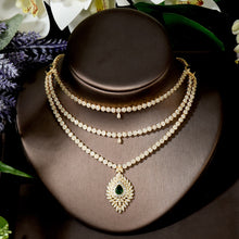 Load image into Gallery viewer, HIBRIDE Green Cubic Zirconia Big 3 Layers Necklace Pendientes Sets Dubai Wedding Bridal Jewelry Sets Fashion Gold Color N-1546