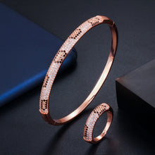 Load image into Gallery viewer, Bilincolor fashion gold dubai cubic zirconia cuff bangle and ring jewelry set for women