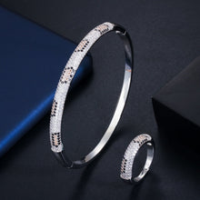 Load image into Gallery viewer, Bilincolor fashion gold dubai cubic zirconia cuff bangle and ring jewelry set for women