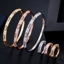 Load image into Gallery viewer, Bilincolor fashion gold dubai cubic zirconia cuff bangle and ring jewelry set for women