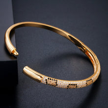 Load image into Gallery viewer, Bilincolor fashion gold dubai cubic zirconia cuff bangle and ring jewelry set for women