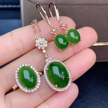 Load image into Gallery viewer, MEIBAPJ CLASSIC NATURAL NEPHRITE JADE GEMSTONE JEWELRY SET REAL 925 STERLING SILVER 3 PIECE SIUT FINE JEWELRY FOR WOMEN