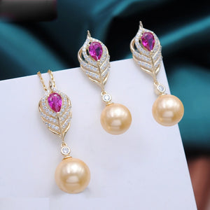 MEIBAPJ NEW SWEET REAL 925 STERLING SILVER FEATHER JEWELRY SET NATURAL PEARL PENDANT EARRINGS WEDDING JEWELRY FOR WOMEN