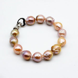 Rainbow pearl set, necklace bracelet, natural baroque pearl, heart buckle, diameter 11-12mm, natural freshwater pearl