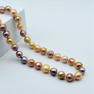 Rainbow pearl set, necklace bracelet, natural baroque pearl, heart buckle, diameter 11-12mm, natural freshwater pearl