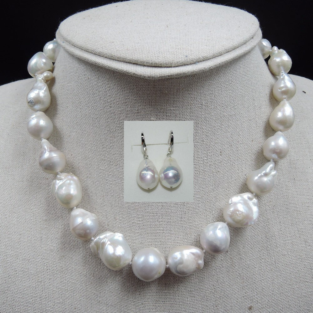 100% NATURE FRESH-WATER Baroque PEARL NECKLACE earring-big pearls-nature colors