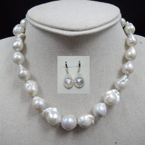 100% NATURE FRESH-WATER Baroque PEARL NECKLACE earring-big pearls-nature colors