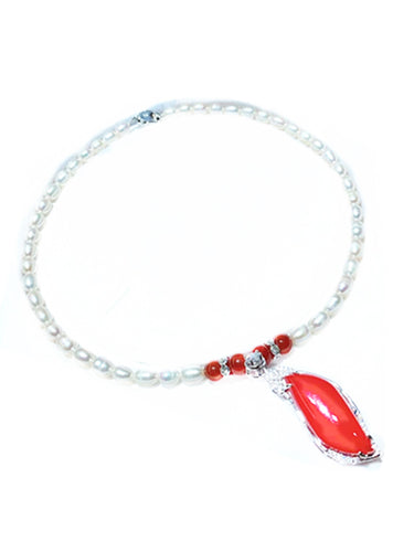 LETSFUN Natural Freshwater Pearls Red Jade Gemstone Mother Jewelry Set