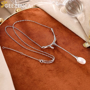 925 Sterling Silver Natural Pearl Gold-plated Jewelry Sets Pendant Necklace Stud Earring Water-drop Trendy Fine Jewelry Women