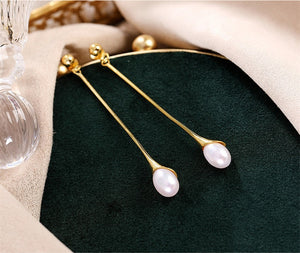 925 Sterling Silver Natural Pearl Gold-plated Jewelry Sets Pendant Necklace Stud Earring Water-drop Trendy Fine Jewelry Women