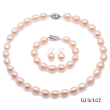 Load image into Gallery viewer, Unique Pearls jewellery Stone Natural Pearl Jewellery Set For Women Gift 11-12mm Pink Freshwater Pearl Necklace Bracelet Earring