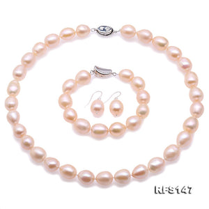 Unique Pearls jewellery Stone Natural Pearl Jewellery Set For Women Gift 11-12mm Pink Freshwater Pearl Necklace Bracelet Earring