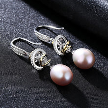 Load image into Gallery viewer, 100% Real Natural Pearl Jewelry Sets Silver 925 Zircon Drop Earring Pendant Necklace Women Pearl Wedding Jewelry Set