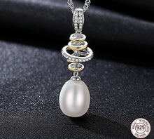 Load image into Gallery viewer, 100% Real Natural Pearl Jewelry Sets Silver 925 Zircon Drop Earring Pendant Necklace Women Pearl Wedding Jewelry Set