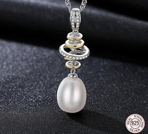 100% Real Natural Pearl Jewelry Sets Silver 925 Zircon Drop Earring Pendant Necklace Women Pearl Wedding Jewelry Set