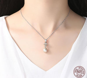 100% Real Natural Pearl Jewelry Sets Silver 925 Zircon Drop Earring Pendant Necklace Women Pearl Wedding Jewelry Set