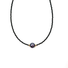 Load image into Gallery viewer, LiiJi Unique Choker Necklace Real Black Spinel Faceted Beads Tahitian Black Shell Pearl 925 Sterling Silver Gold Color Gift