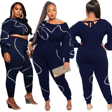 Load image into Gallery viewer, 2 Piece Sets Womens Outfits Long Sleeve Crop Top Femme Knitted Set with Pearls Plus Size Sweat Suits Bulk Items Wholesale Lots