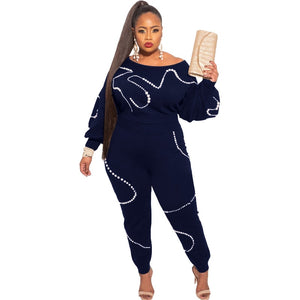 2 Piece Sets Womens Outfits Long Sleeve Crop Top Femme Knitted Set with Pearls Plus Size Sweat Suits Bulk Items Wholesale Lots