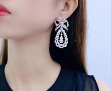 Load image into Gallery viewer, bowknot drop earring long earring 925 sterling silver with cubic zircon fine women jewelry free shipping party earring