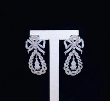 Load image into Gallery viewer, bowknot drop earring long earring 925 sterling silver with cubic zircon fine women jewelry free shipping party earring