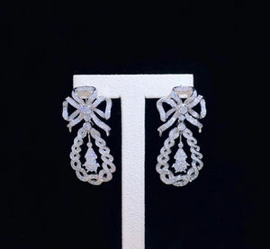 bowknot drop earring long earring 925 sterling silver with cubic zircon fine women jewelry free shipping party earring