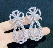 Load image into Gallery viewer, bowknot drop earring long earring 925 sterling silver with cubic zircon fine women jewelry free shipping party earring