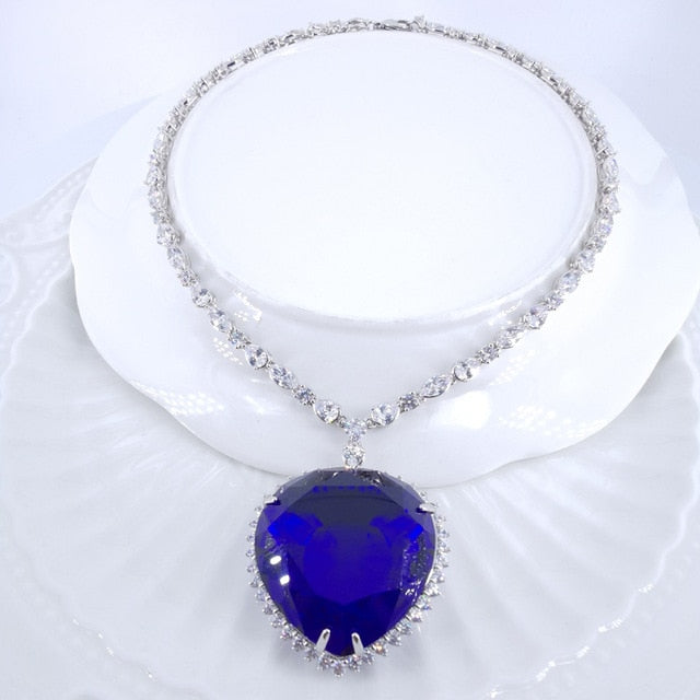 2020 Hot sale New fashion luxury romantic blue heart CZ ZIRCON necklace wedding party birthday banquet jewelry free shipping!