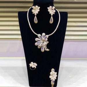 GODKI Luxury 4PCS Flowers Nigerian Jewelry Set For Women Wedding Engagement Party Cubic Zircon Dubai Bridal jewelry Set 2020