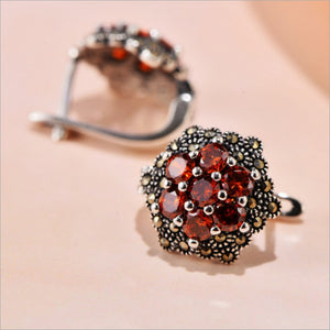 Sparkling S925 Sterling Silver Red Gemstone Zircon Stud Earrings For Women Fashion Luxury Wedding Banquet Jewelry Accessories