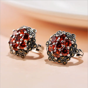 Sparkling S925 Sterling Silver Red Gemstone Zircon Stud Earrings For Women Fashion Luxury Wedding Banquet Jewelry Accessories