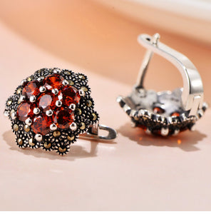 Sparkling S925 Sterling Silver Red Gemstone Zircon Stud Earrings For Women Fashion Luxury Wedding Banquet Jewelry Accessories