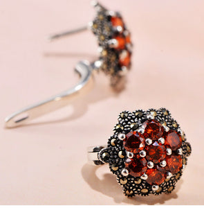 Sparkling S925 Sterling Silver Red Gemstone Zircon Stud Earrings For Women Fashion Luxury Wedding Banquet Jewelry Accessories