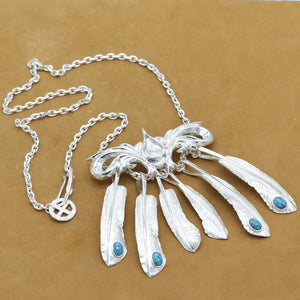 New Inlaid turquoise Feather Flying Eagle Suit Necklace Pendant 100% S925 Sterling silver color Men Necklace Fashion Jewelry