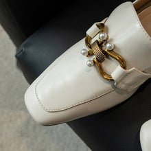 Load image into Gallery viewer, Top Quality Genuine Leather Pumps Lady Metal Chain Pearls Wedding Party Bridal Shoes Square Toe High Heels Red Handmade Pumps 33