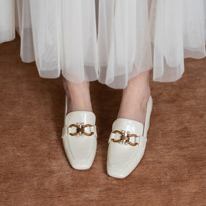 Top Quality Genuine Leather Pumps Lady Metal Chain Pearls Wedding Party Bridal Shoes Square Toe High Heels Red Handmade Pumps 33