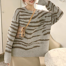 Load image into Gallery viewer, New Striped Sweater Women Oversized Soft Autumn O-Neck Chic Pullover Casual Top Knitted Loose Outwear Warm Black Clothes 2021