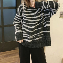 Load image into Gallery viewer, New Striped Sweater Women Oversized Soft Autumn O-Neck Chic Pullover Casual Top Knitted Loose Outwear Warm Black Clothes 2021