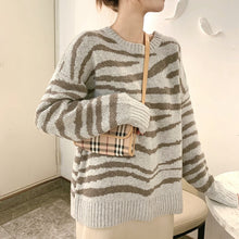 Load image into Gallery viewer, New Striped Sweater Women Oversized Soft Autumn O-Neck Chic Pullover Casual Top Knitted Loose Outwear Warm Black Clothes 2021