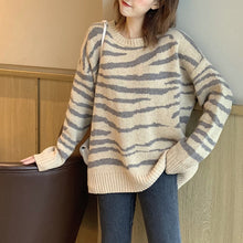 Load image into Gallery viewer, New Striped Sweater Women Oversized Soft Autumn O-Neck Chic Pullover Casual Top Knitted Loose Outwear Warm Black Clothes 2021