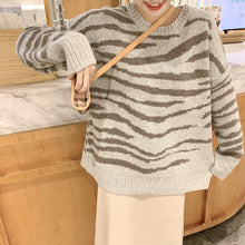 Load image into Gallery viewer, New Striped Sweater Women Oversized Soft Autumn O-Neck Chic Pullover Casual Top Knitted Loose Outwear Warm Black Clothes 2021