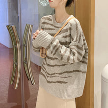 Load image into Gallery viewer, New Striped Sweater Women Oversized Soft Autumn O-Neck Chic Pullover Casual Top Knitted Loose Outwear Warm Black Clothes 2021