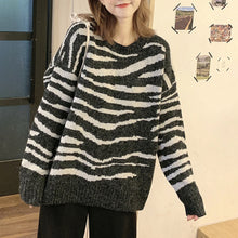 Load image into Gallery viewer, New Striped Sweater Women Oversized Soft Autumn O-Neck Chic Pullover Casual Top Knitted Loose Outwear Warm Black Clothes 2021