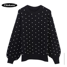 Load image into Gallery viewer, Fashion Pearl Beaded Oversize Sweater Women Knitwear Tops Thick Warm Cotton Loose Pullover Casual Pearl Sweaters Women Clothes